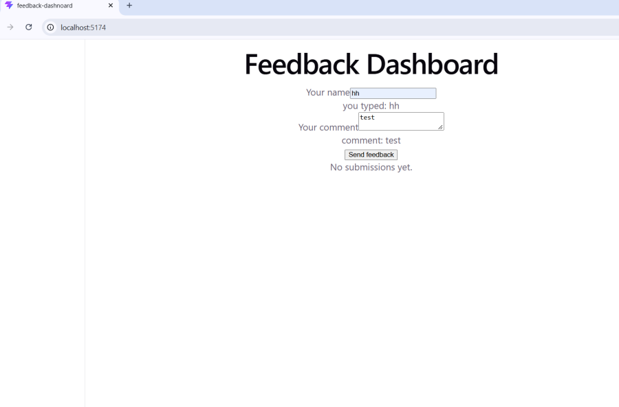 Simple React Feedback Dashboard form 