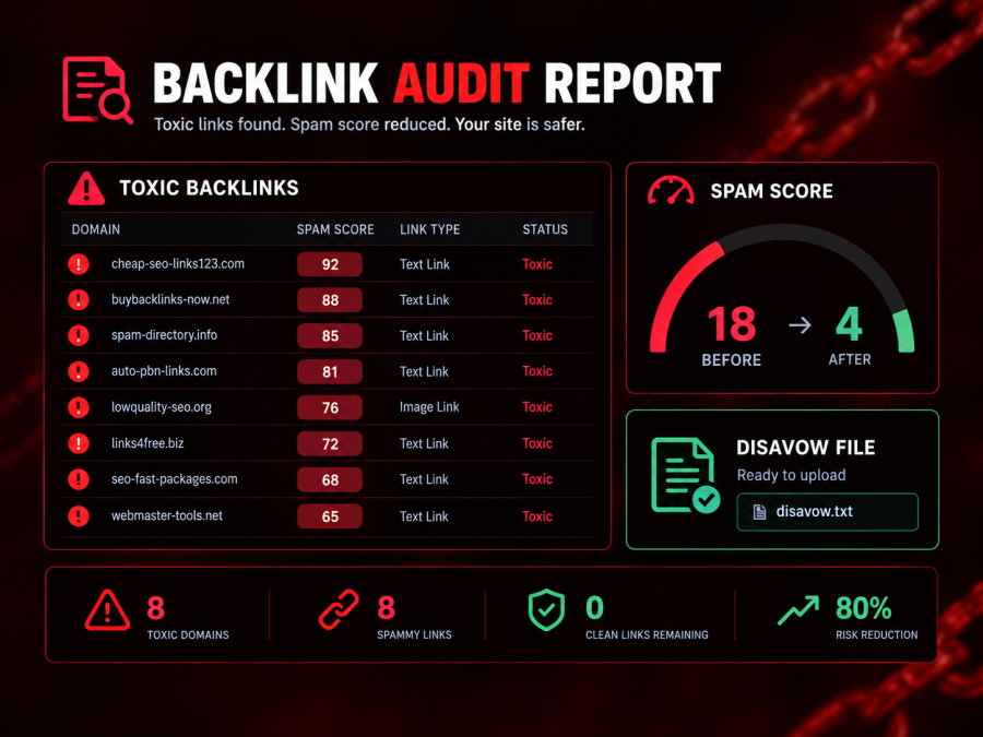 I will audit, identify, and disavow harmful backlinks to improve your SEO