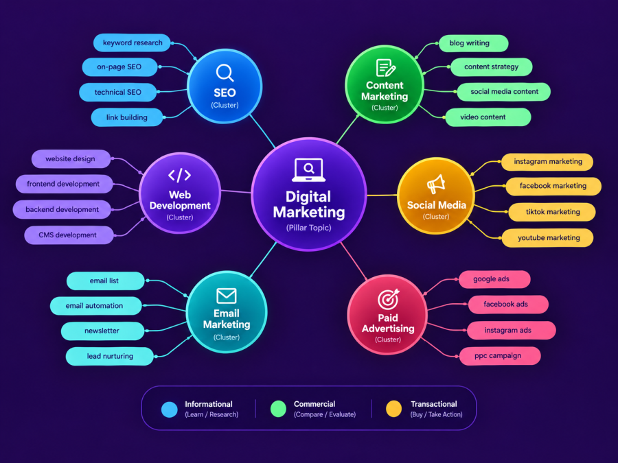 I will cluster your keywords by search intent with a visual topical map