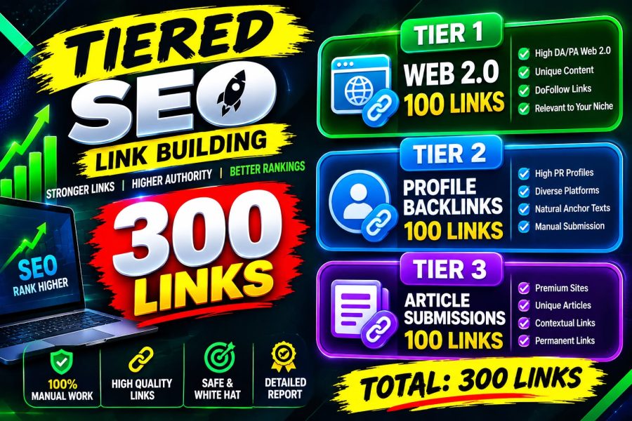 300 Tiered SEO Backlinks Tier 1 Web 2.0 Tier 2 Profile Tier 3 Article Links