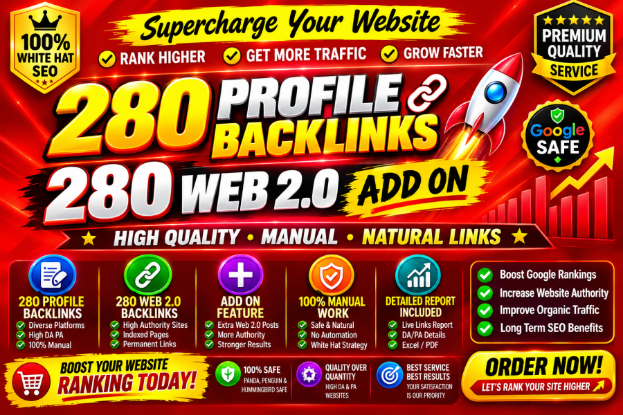 Get 280+ WEB 2.0 Post & 280 Profile backlinks Top Quality Backlinks