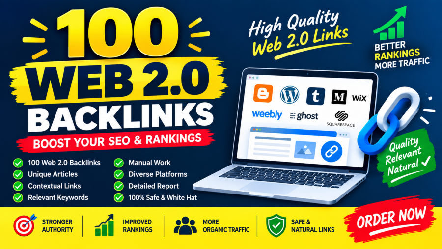 I will build 100 high quality Web 2.0 backlinks for SEO and website ranking