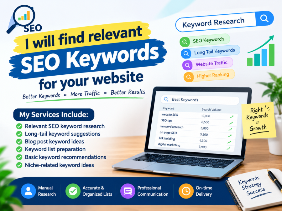 I will find relevant SEO keywords for your website