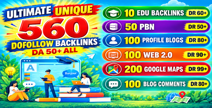 Google Ranking or Refund: 560 Permanent Backlinks EDU, PBN, Web 2.0, Profiles, Maps, Blog Comments