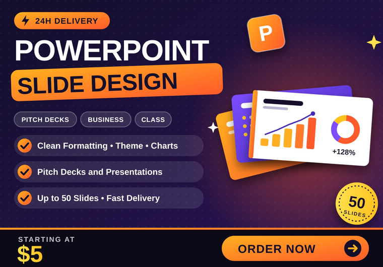 Clean PowerPoint Slides - Design, Formatting, Pitch Decks in 24H