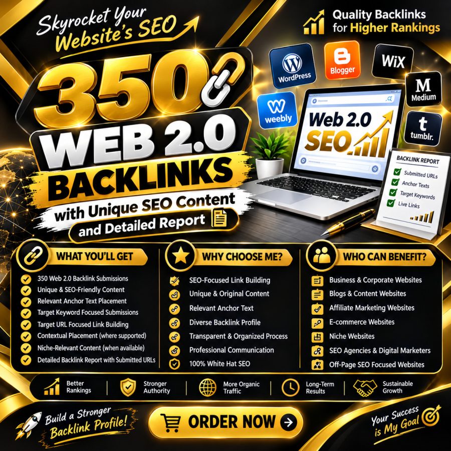 I Will Build 350 Web 2.0 Backlinks with Unique SEO Content and Detailed Report