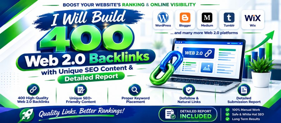 I'll generate 400 Web 2.0 backlinks using original SEO content and thorough reports