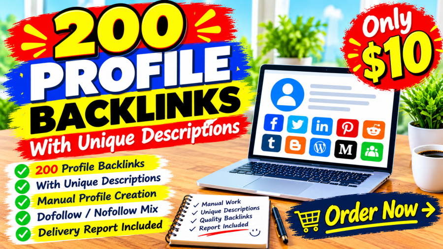 I will create 200 manual profile backlinks with unique descriptions