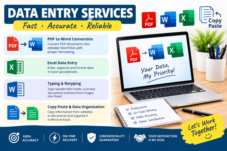 I will do PDF to Word conversion, Excel data entry, typing, formatting, and copy-paste tasks