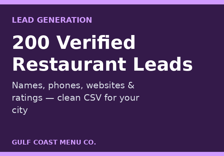 200 verified restaurant lead list for your city