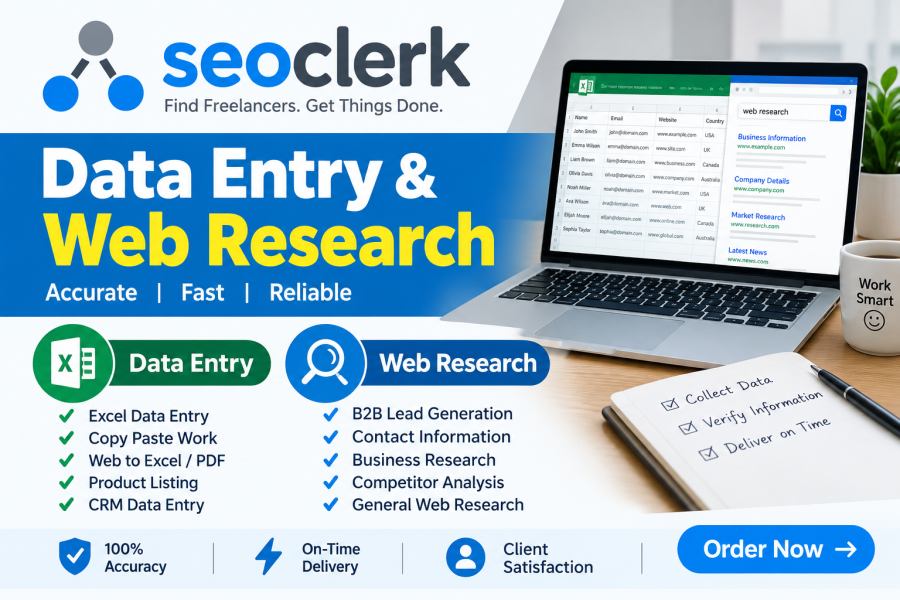 I will do accurate data entry, web research, data collection and copy paste