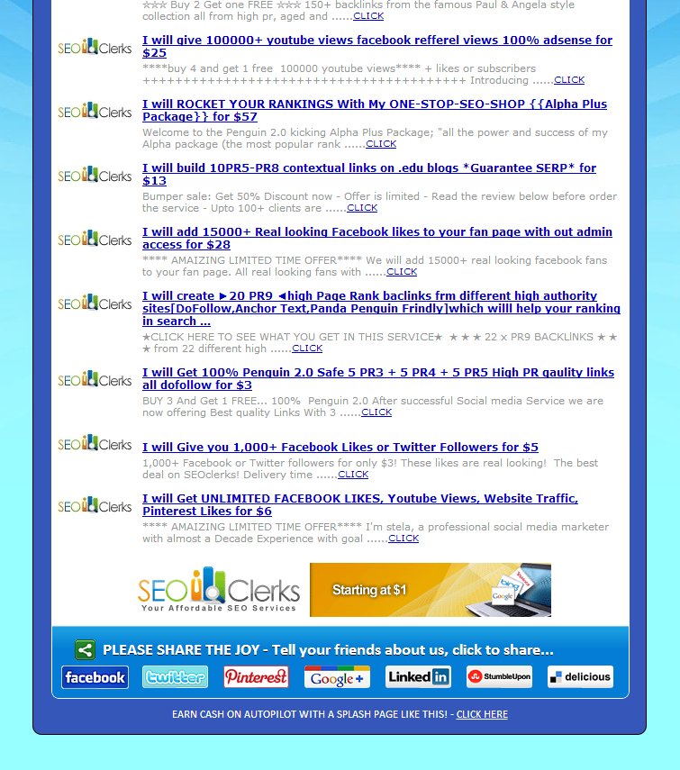 Give you a High Converting SEOClerks Gigs Feed Splash Page with YOUR Affiliate Link Embedded