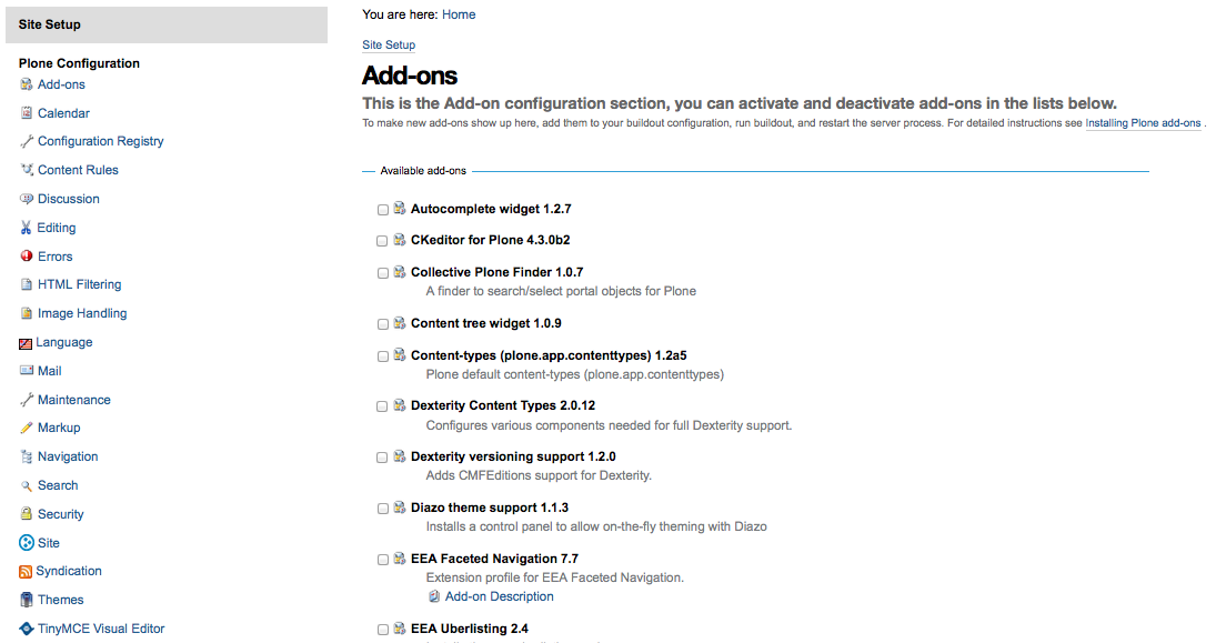Plugins installation and setup for your PLONE website