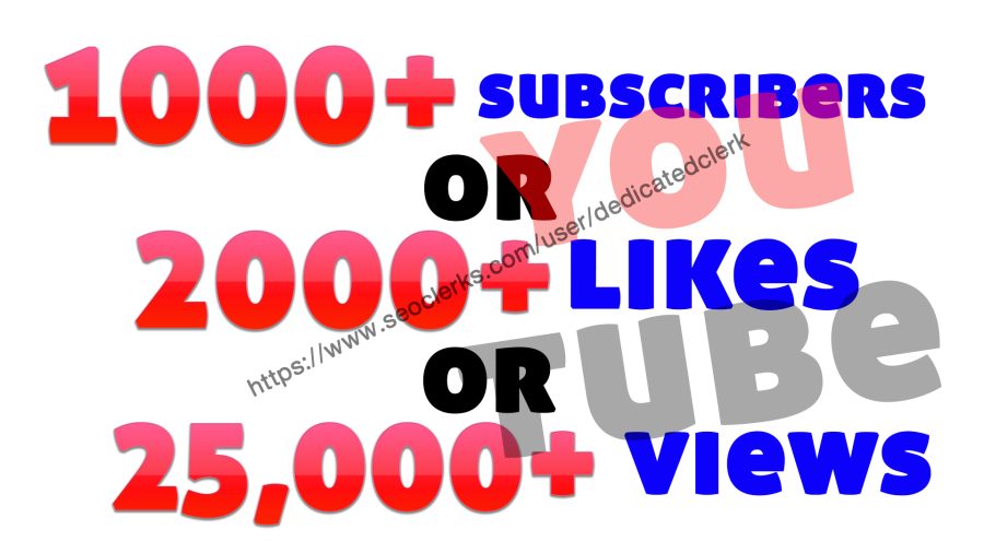 Add 1000+ youtube subscribers or 2000+ youtube likes or 25,000 youtube views