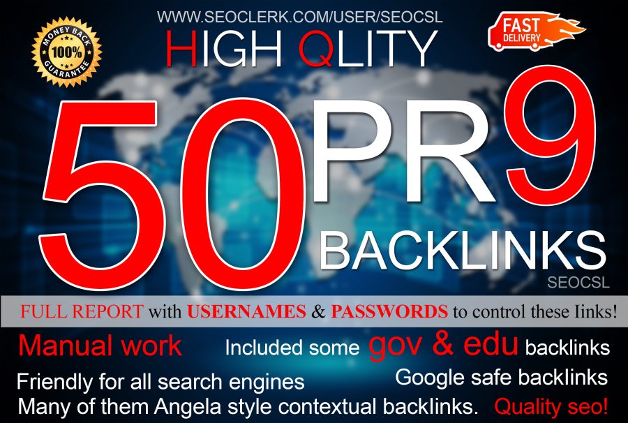 I will create 50 PR9 backlinks , DOFOLLOW , Panda and Penguin safe , quality seo optimised 