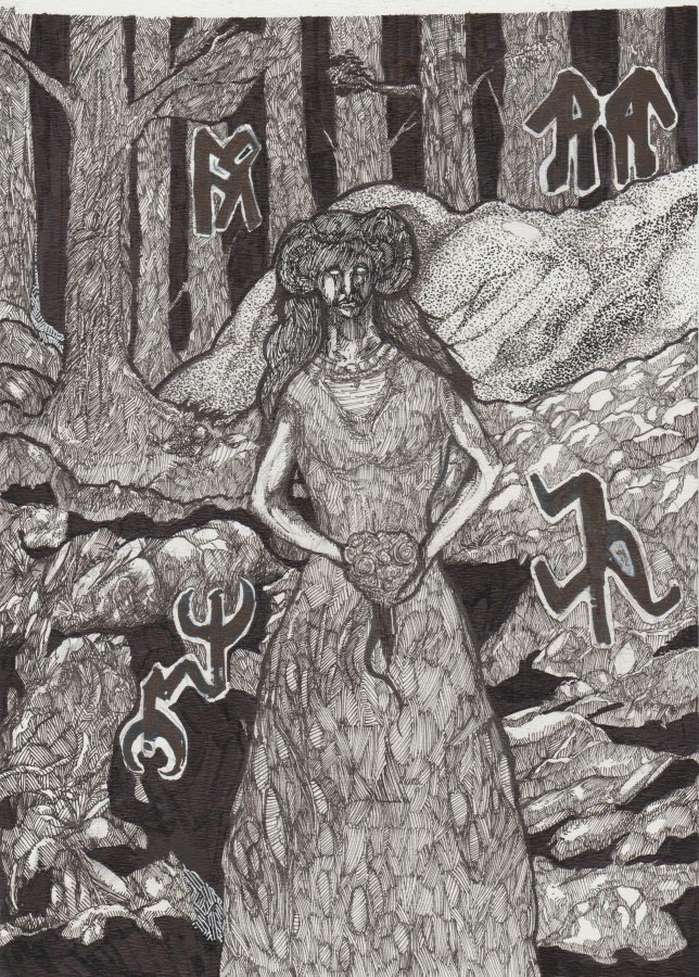 draw a fantasy scenery in pen