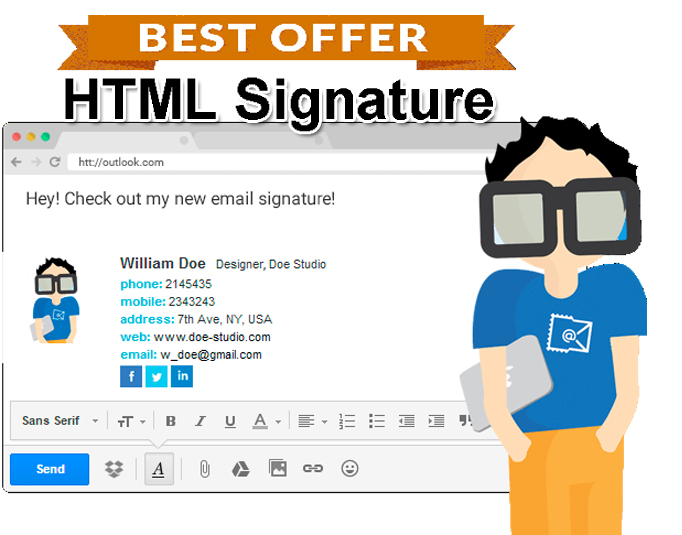 create HTML email signature with social icon
