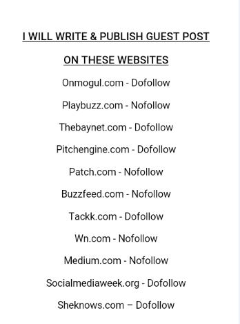Write a unique guest post Top websites Buzzfeed, patch, Thebaynet, Wn, Onmgul, Sheknows