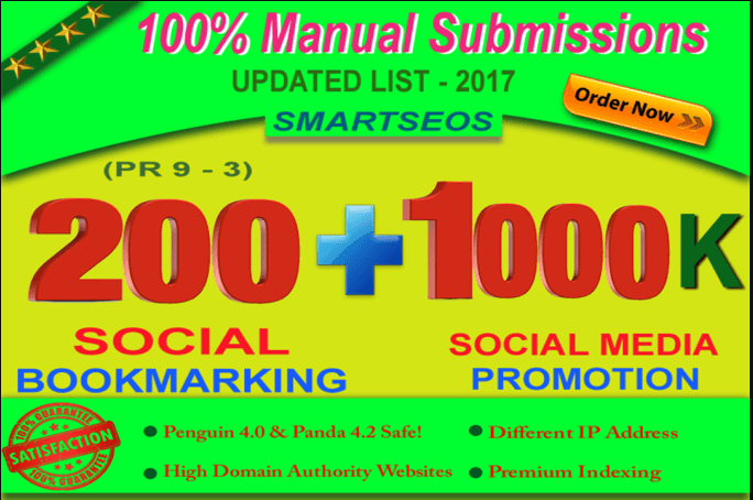 Manual Social Bookmarking Upto 200 Sites PR 9 To 3 With Guaranteed Index