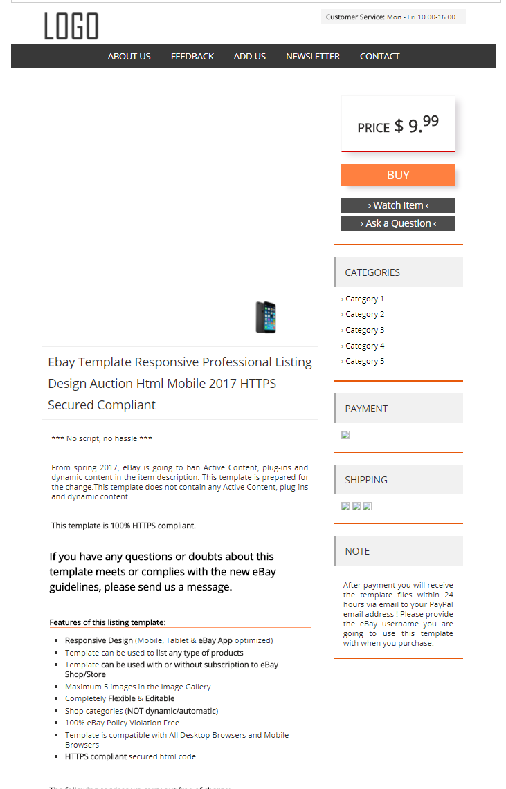 Ebay Template Design Auction Mobile Professional Responsive Html