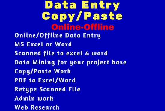 Data Entry, Data Collection, Typing(Online-Offline), Word, Excel, Convert PDF to Word