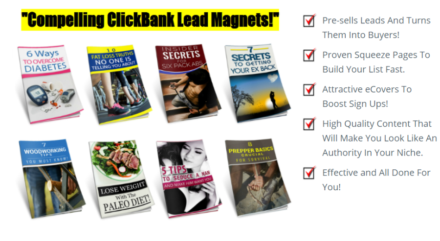 Get 8 of the hottest lead magnets on clickbank that are profitable in plr 