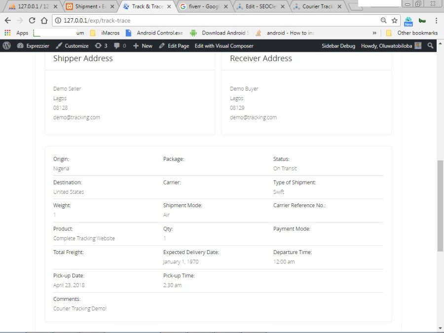 Courier Tracking Website based on wordpress