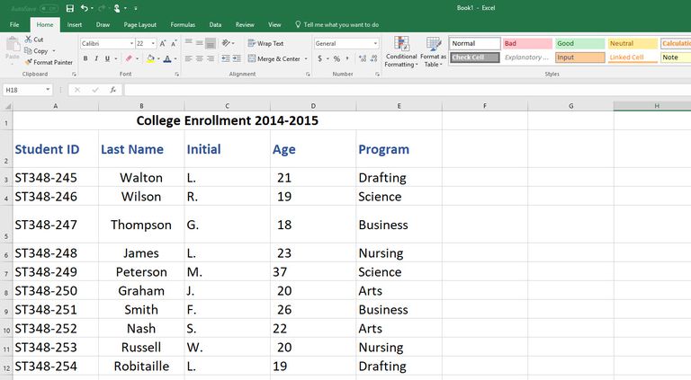 create excel spreadsheet for your data 