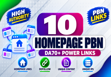 10 Premium DA70+ Homepage PBN Backlinks,  Permanent DoFollow,  Unique IPs