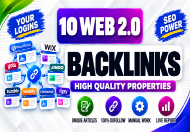 BOOST YOUR SERP by Building 10 High DA DR Web 2.0 Backlinks on Top Platforms Manually