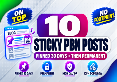 Make 10 PBN Homepage Sticky Backlinks,  Pinned 30 Days Then Permanent