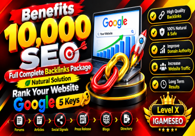 Benefits 10,000 SEO Full Complete Backlinks Package Natural Solution Rank Your Website Google 5 Keys