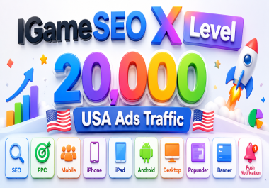 SEO PPC 20,000 USA Ads Traffic Mobile iPhone iPad Android Desktop Popunder Banner Push Notification