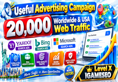 Useful Advertising Campaign 20,000 Worldwide & USA Web Traffic Yahoo Bing Microsoft Search Ads Sites