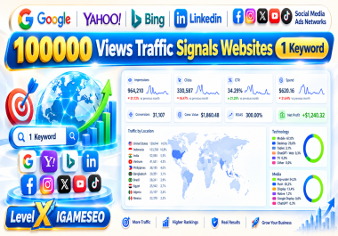 Google Yahoo Bing Linkedin Social Media Ads Networks 100000 Views Traffic Signals Websites 1 Keyword