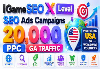 SEO Ads Campaigns 20,000 PPC GA Traffic Target Country USA Or Worldwide Countries Website 1 Keyword