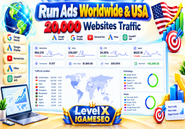 Run Ads Worldwide & USA 20,000 Websites Traffic Google Search Display Demand Gen PMax & ChatGPT Ads