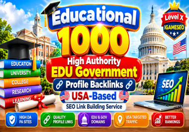 Educational 1000 High Authority EDU Government Profile Backlinks USA-Based SEO Link Building Service