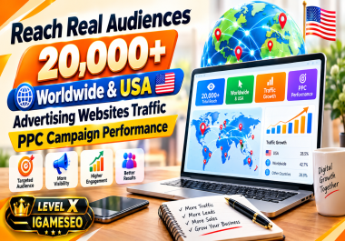 Reach Real Audiences 20,000+ Worldwide & USA Advertising Websites Traffic PPC Campaign Performance