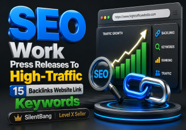 SEO Work Press Releases To High-Traffic 15 Backlinks Website Link Keywords
