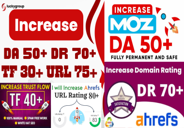 I will Increase DA 25+ DR 50+ To 70 And URL 75+ to 80 TF 30+ All in One Offer