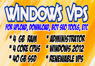 Rdp Windows Vps Cpu 4 Core Ram 4 GB SSD 40 gb ReNEWabLe