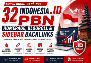 Super Boost Rankings 32 Indonesia. ID PBN Homepage blogroll Sidebar Backlinks