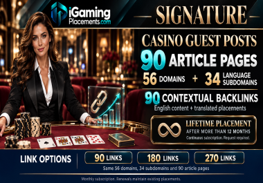 90 Casino Article Placements with Content and Backlinks IGP Signature