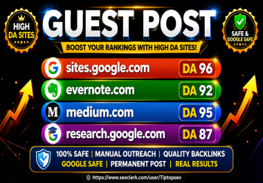 Get Website Rankings with strong Authority Guest Posts with bonus share on profiles
