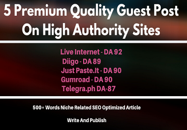 Special Offer Write and Publish 5 Premium Quality Guest Post On High DA 87+ Unique Platforms