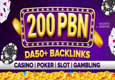 200 Home Page PBN DA 50 TO 70 Casino Gambling Slots Poker Betting Sites and Index Domains