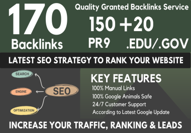 I will Manually Do - 150 Pr9 + 20 EDU. GOV High Domains Safe Seo Backlinks From -