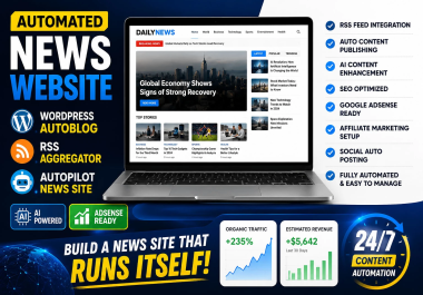 Create automated news website wordpress autoblog rss aggregator,  autopilot news