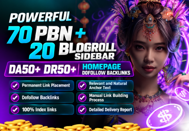 I will Build Powerful 70 PBN + 20 Blogroll Sidebar DA50+ DR50+ Homepage Dofollow Backlinks